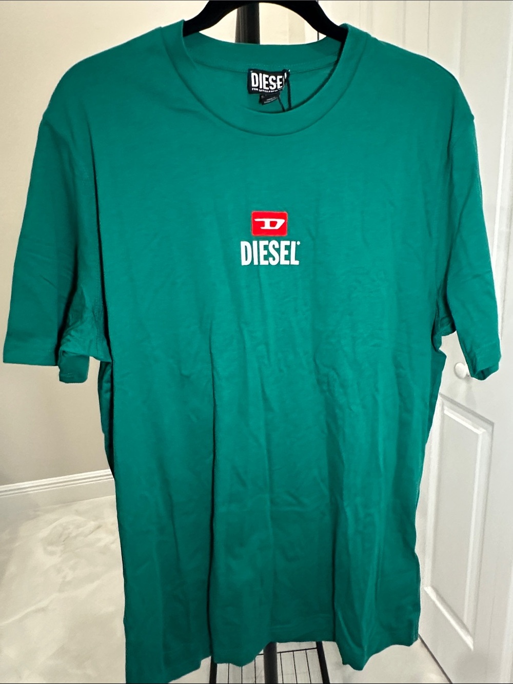 Diesel Teal Short Sleeve Logo Tee with Red Accent